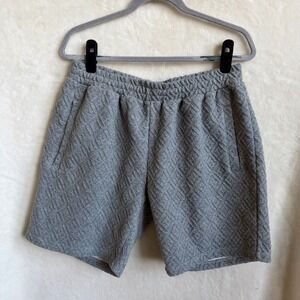 Fleece Factory Sz L Grey Quilted Geometric Pull-On Shorts Pockets Elastic Waist